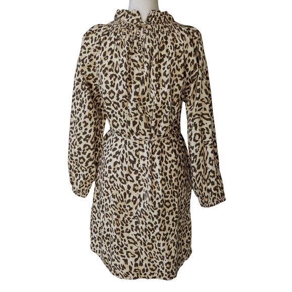 NWT J. Crew Dress Leopard Midi Ruffle Neck 50s Classic Tea Length Balloon Sleeve - Picture 3 of 11